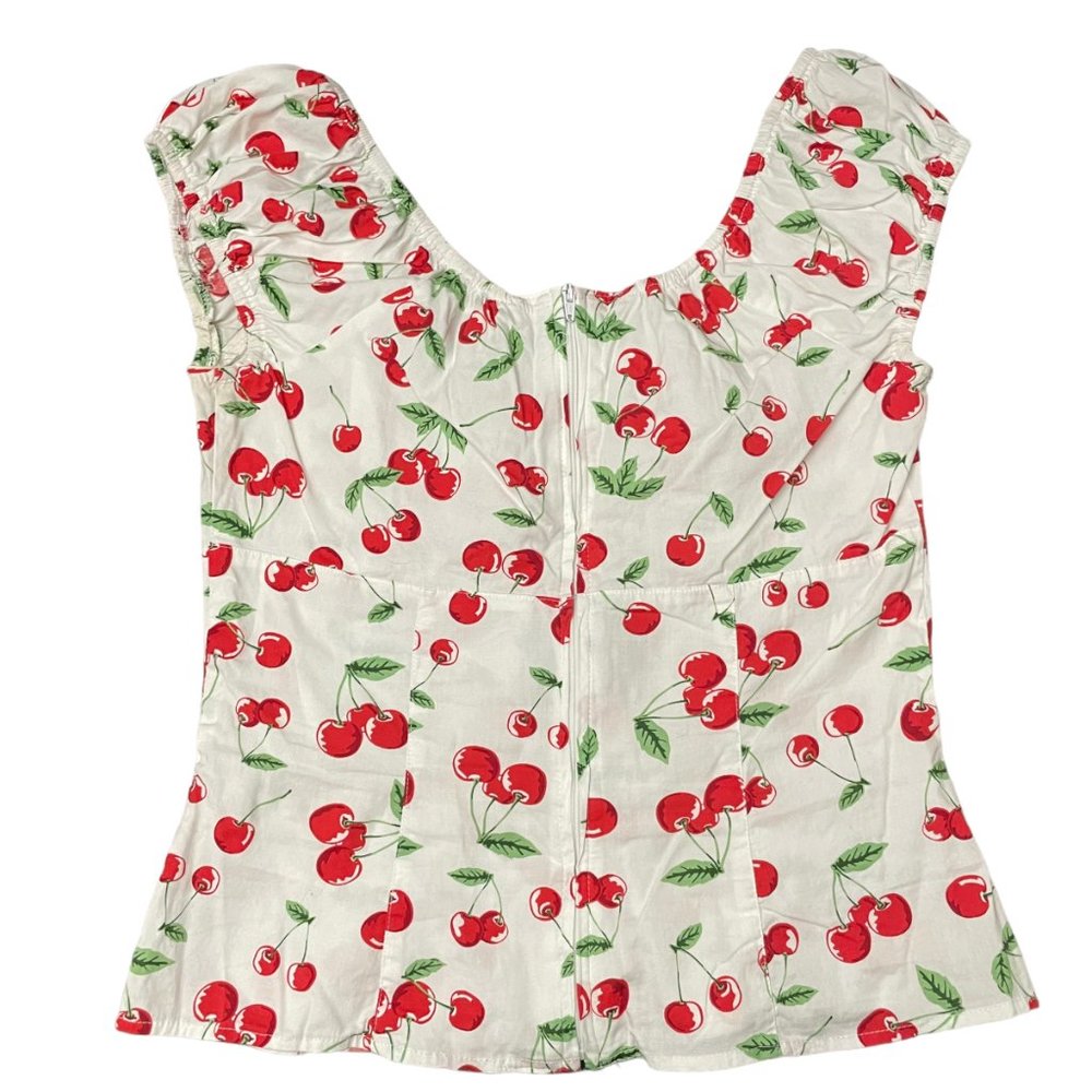 Hell Bunny milkmaid cherry shirt size small - will fit a medium as well smocked - Picture 2 of 9